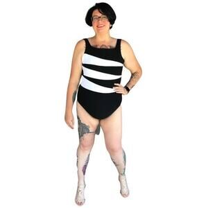 Vintage Black & White Bathing Suit One Piece Sz 14